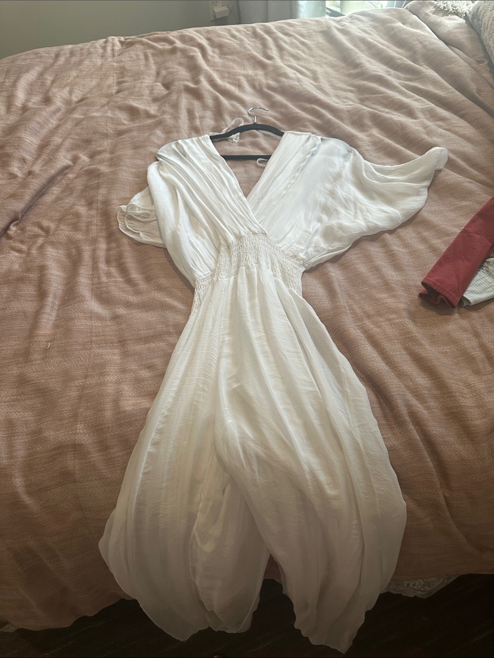 White V-Neck Smocked Waist Maxi Dress